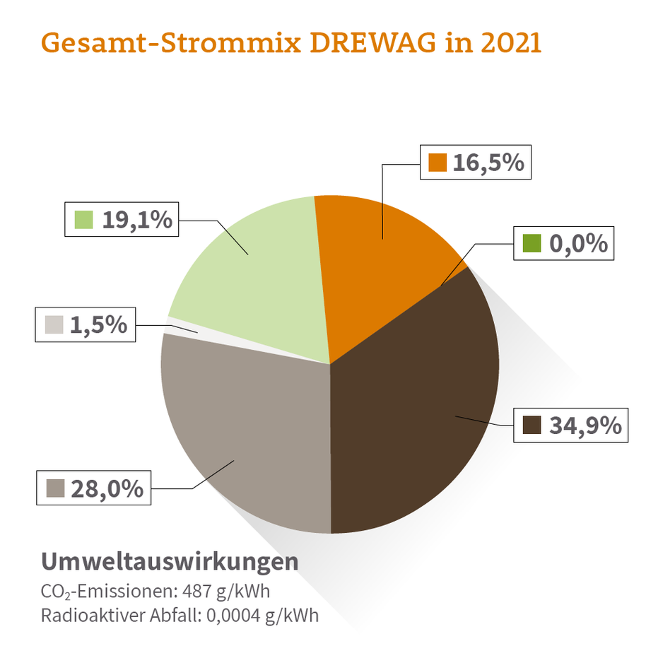 Diagramm Gesamt-Strommix DREWAG 2021