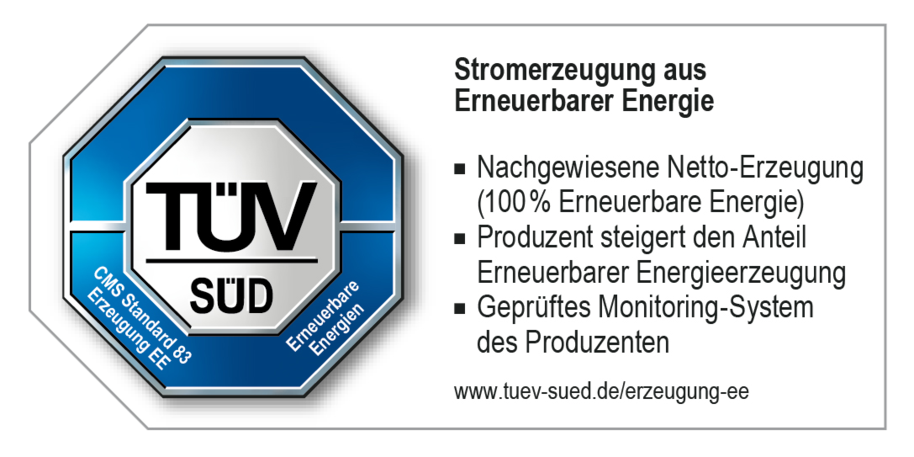 TÜV-Siegel für 100% Ökostrom der Energie.Manufaktur