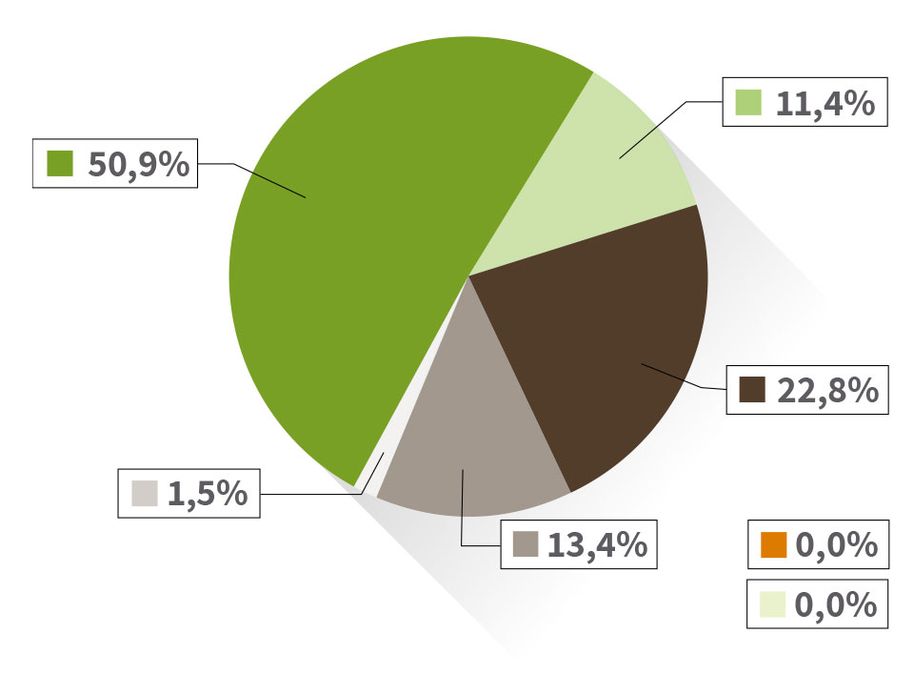 Diagramm Strommix Deutschland Tortendiagramm zum Energieträgermix für Deutschland. Das Diagramm ist in 5 Bereiche unterteilt: 50,9% des Stroms stammen aus erneuerbaren Energien, gefördert nach dem EEG. 11,4% des Stroms stammen aus erneuerbaren Energien mit Herkunftsnachweis, nicht gefördert nach dem EEG. 22,8 % des Stroms stammen aus Kohle. 13,4 % des Stroms stammen aus Erdgas und 1,5 % aus sonstigen fossilen Energieträgern.